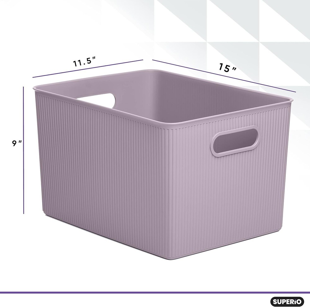 Superio 22L Large Ribbed Storage Bin- Plastic Storage Bin (8 Pack, Lilac)