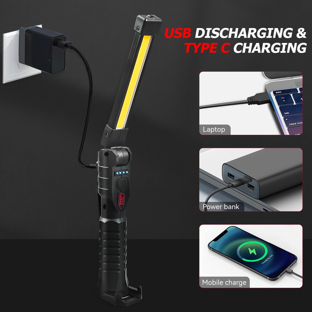 2PCS Magnetic Rechargeable COB LED RED Work Light Lamp Flashlight Folding Torch