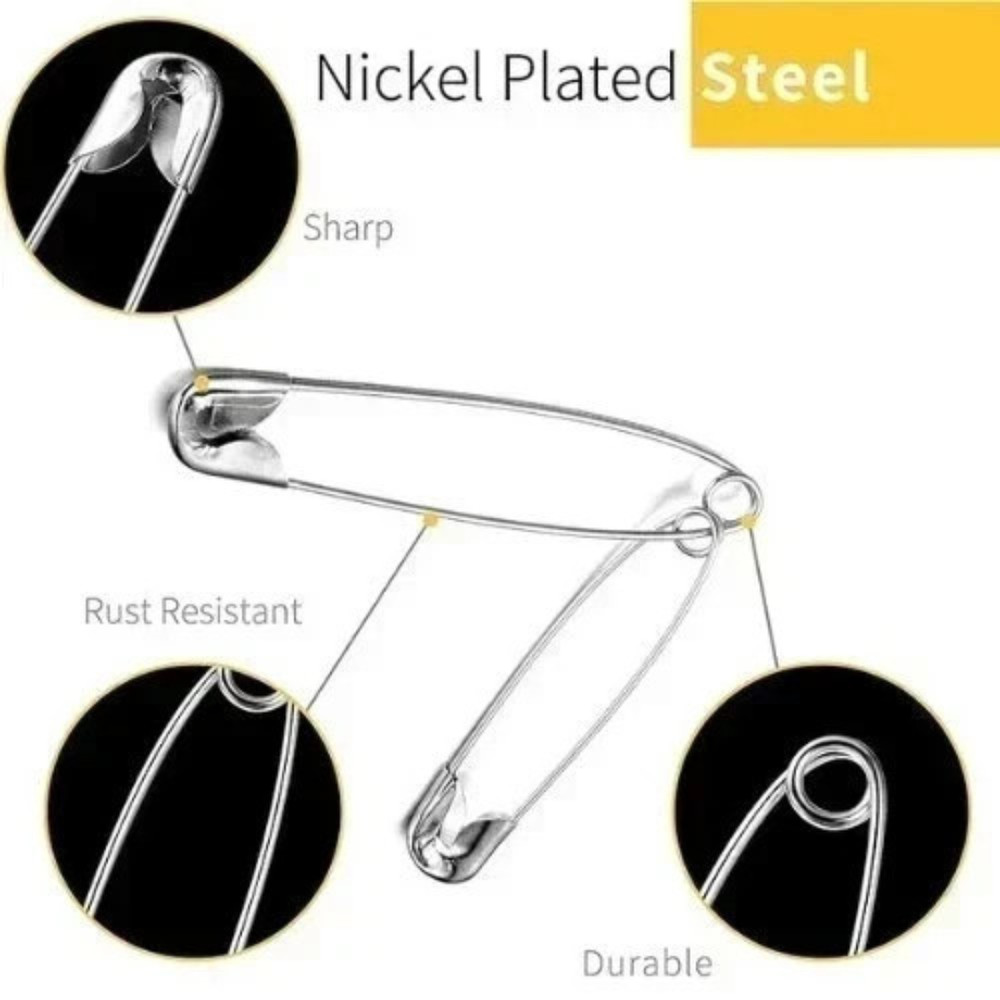 150 Pcs Silver Safety Pins Assorted Sizes Bulk Pack Small & Large Heavy Duty