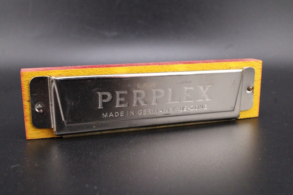 1940's Wood & Tin 10cm PERPLEX Harmonica Made in Germany U.S. Zone