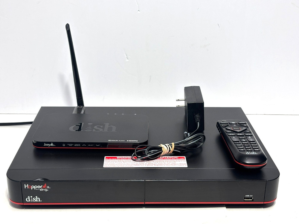 Dish Hopper 3 DVR Receiver w/ Joey Wireless Client Remote Power On Untested