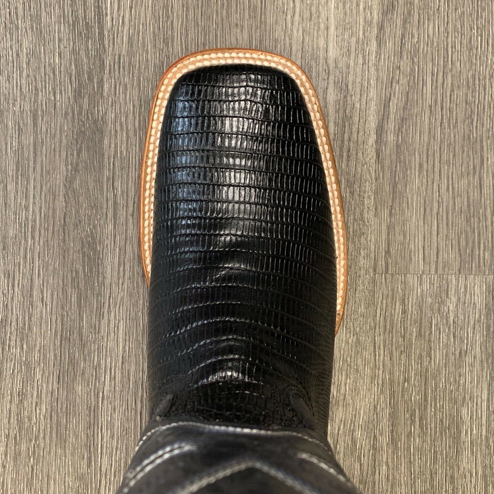 MEN'S RODEO COWBOY BOOTS LIZARD PRINT LEATHER WESTERN SQUARE TOE BLACK BOTAS