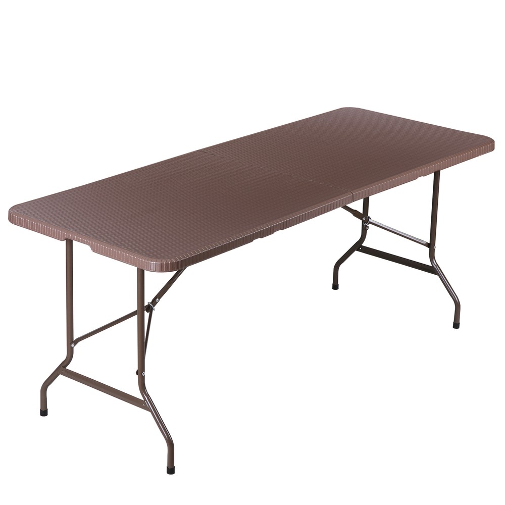 6ft Folding Table Portable Foldable Card Table Fold-in-Half Utility Table Brown