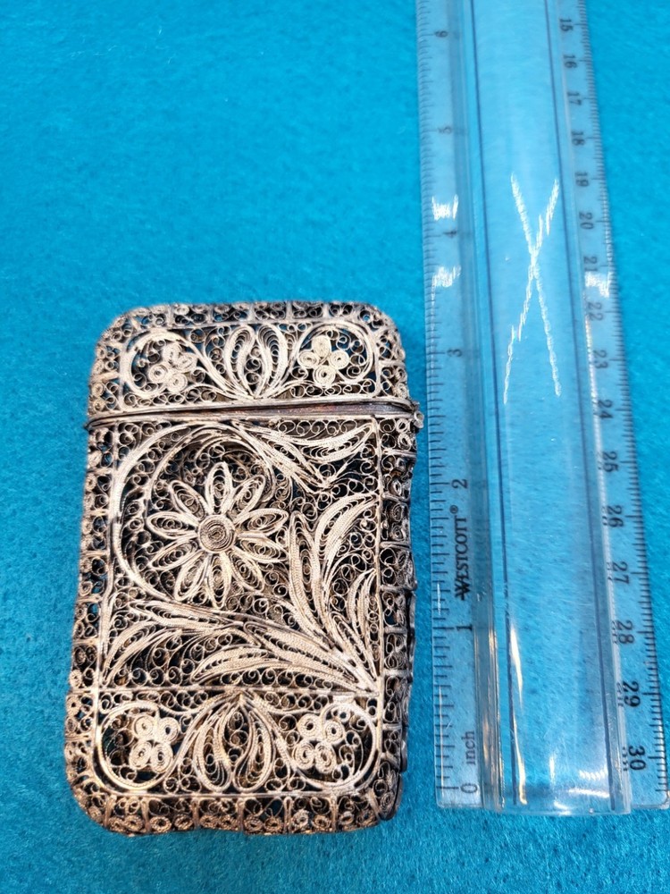Antique Silver? Filigree Card Case Cigarette Case? Old Scroll Work Two Designs