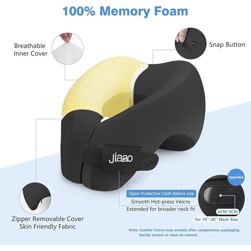 Travel Neck Pillow Memory Foam Adjustable Support Eye Mask Ear Plugs Bag New