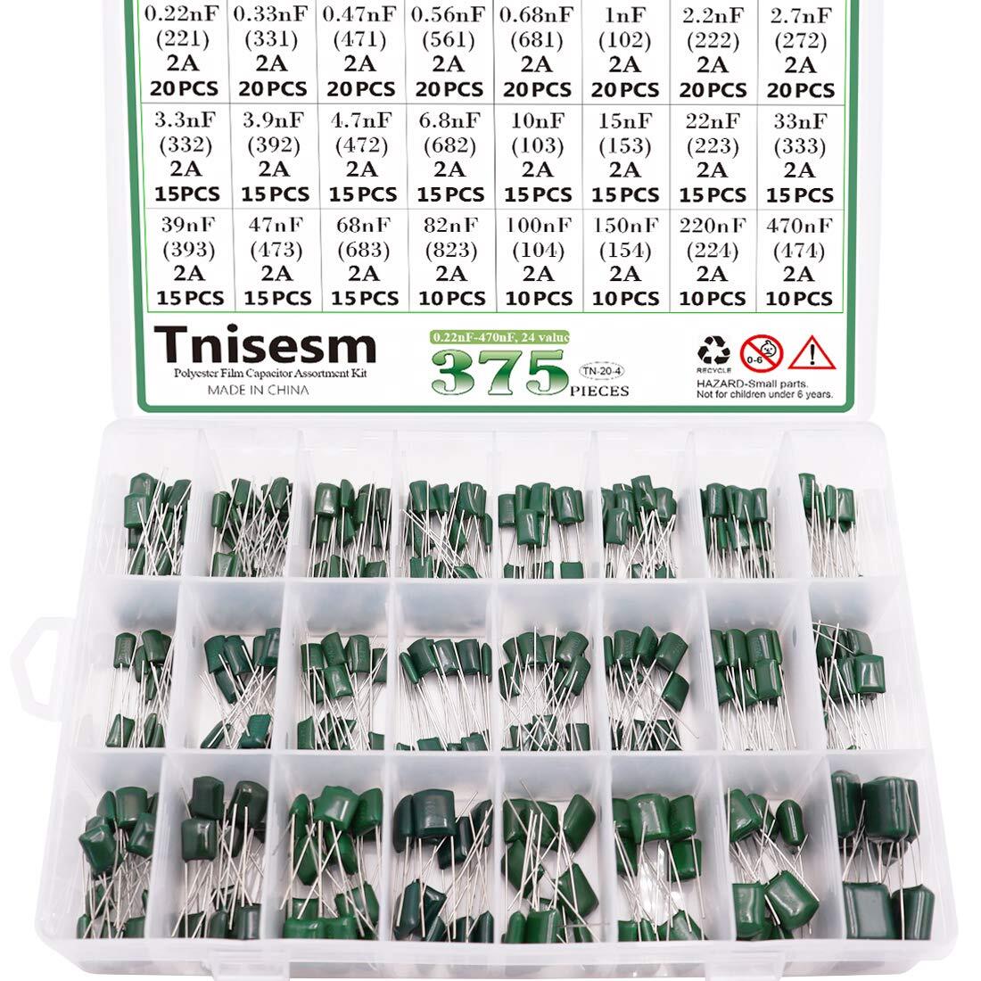 375 Pcs 24 Value Metalized Mylar Polyester Film Capacitors Assortment Kit