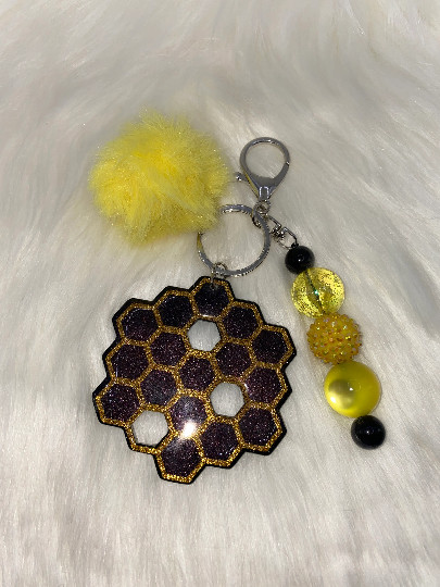 Honeycomb Keychain with Bubblegum Beads