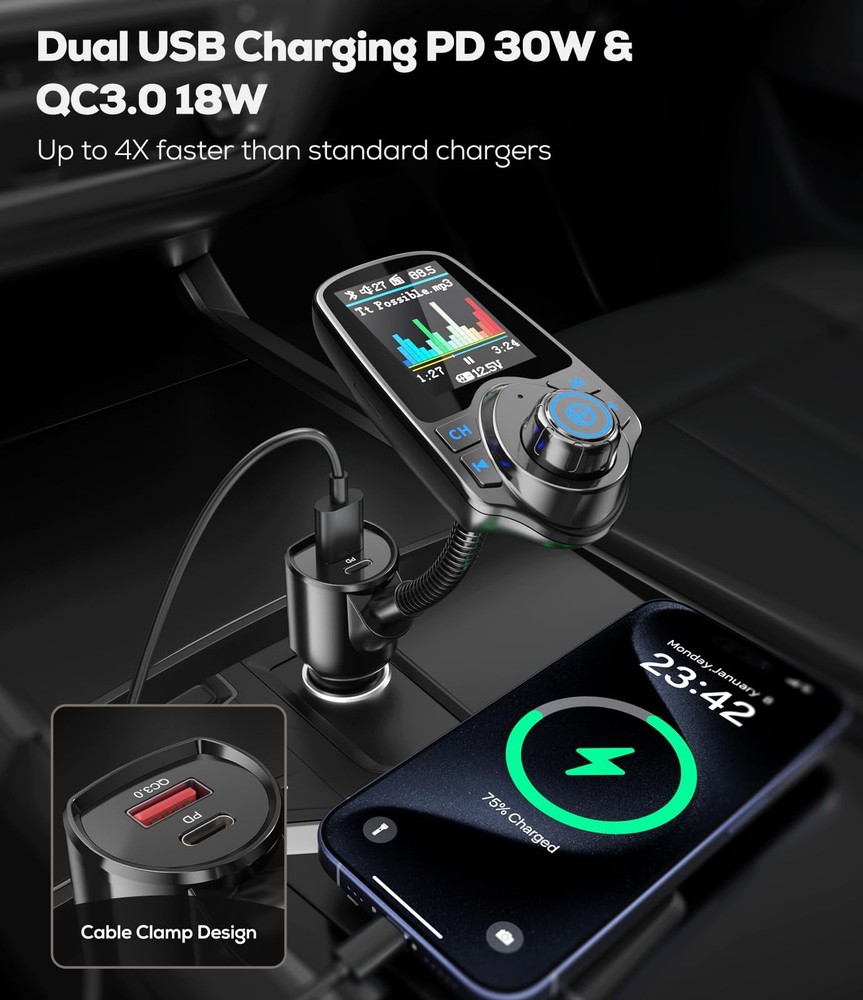 Nulaxy [2026 KM18 Upgraded Version] 1.8" Color Screen 48W Bluetooth 5.4 Black