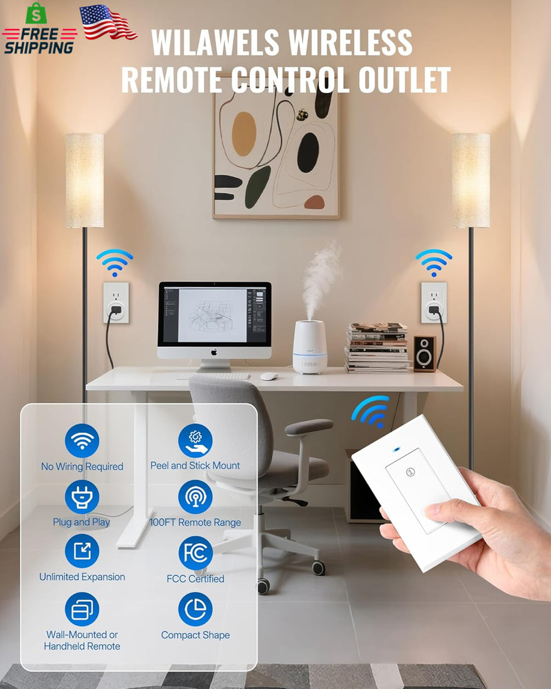 Remote Control Outlet WILAWELS Wireless Light Switch, 2 Pack Expandable and Remo