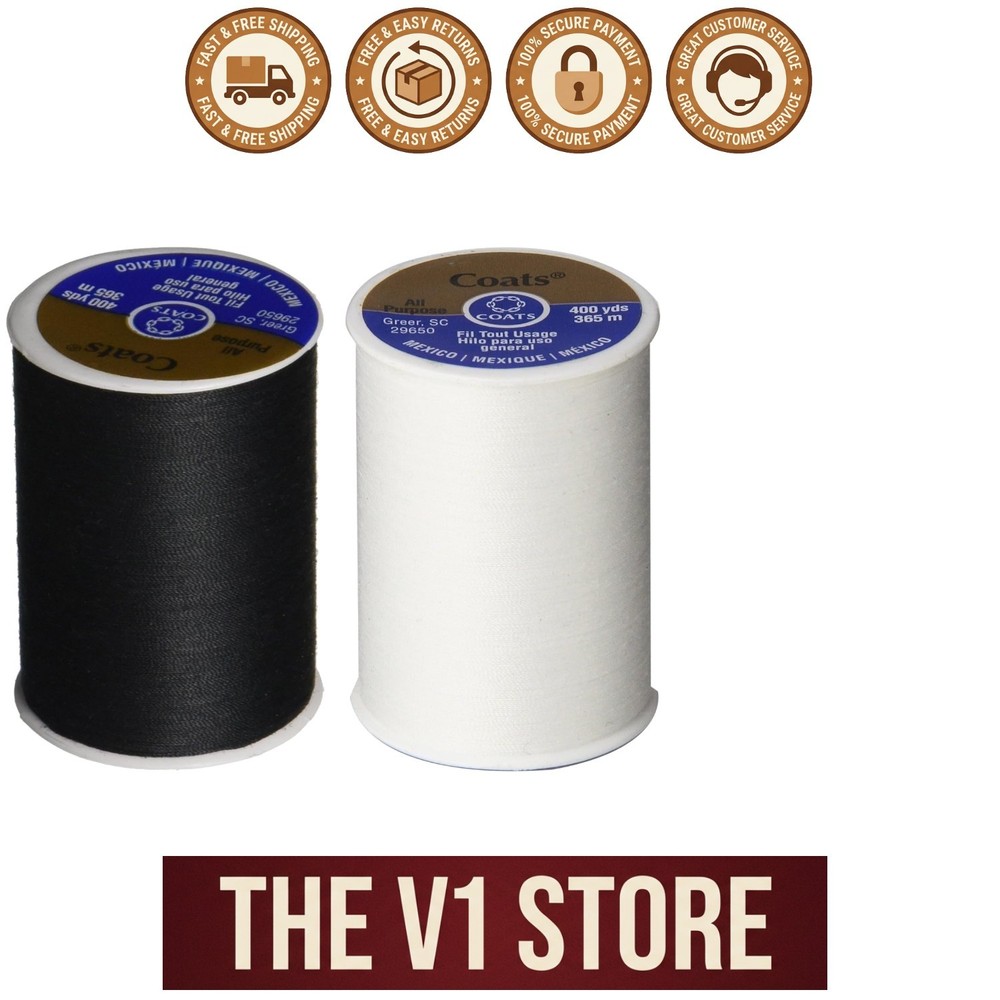 2-Pack All-Purpose Polyester Sewing Thread: 400 Yards Each Black & White