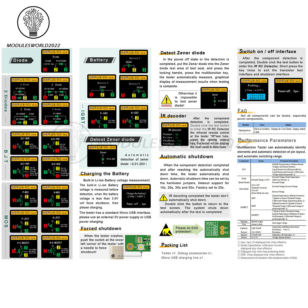 Upgraded LCR-TC2 Transistor Tester TFT Diode Triode Capacitance Meter ESR Kit