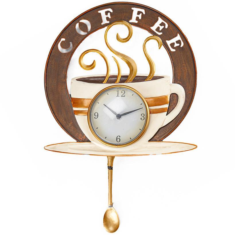 COFFEE THEMED PENDULUM ACCENT WALL CLOCK UNIQUE  KITCHEN HOME DECOR