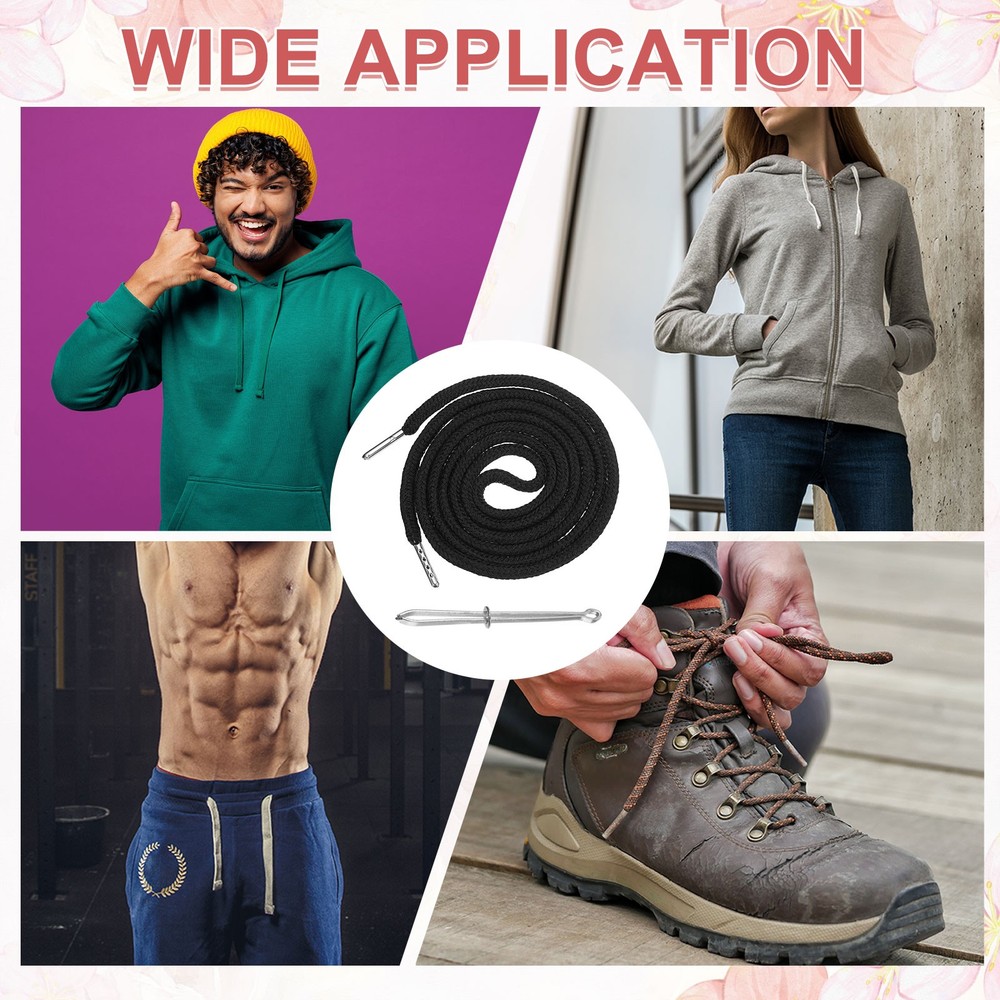 2 Pcs Hoodie Strings Drawstring Cords with Easy Threader (Black)