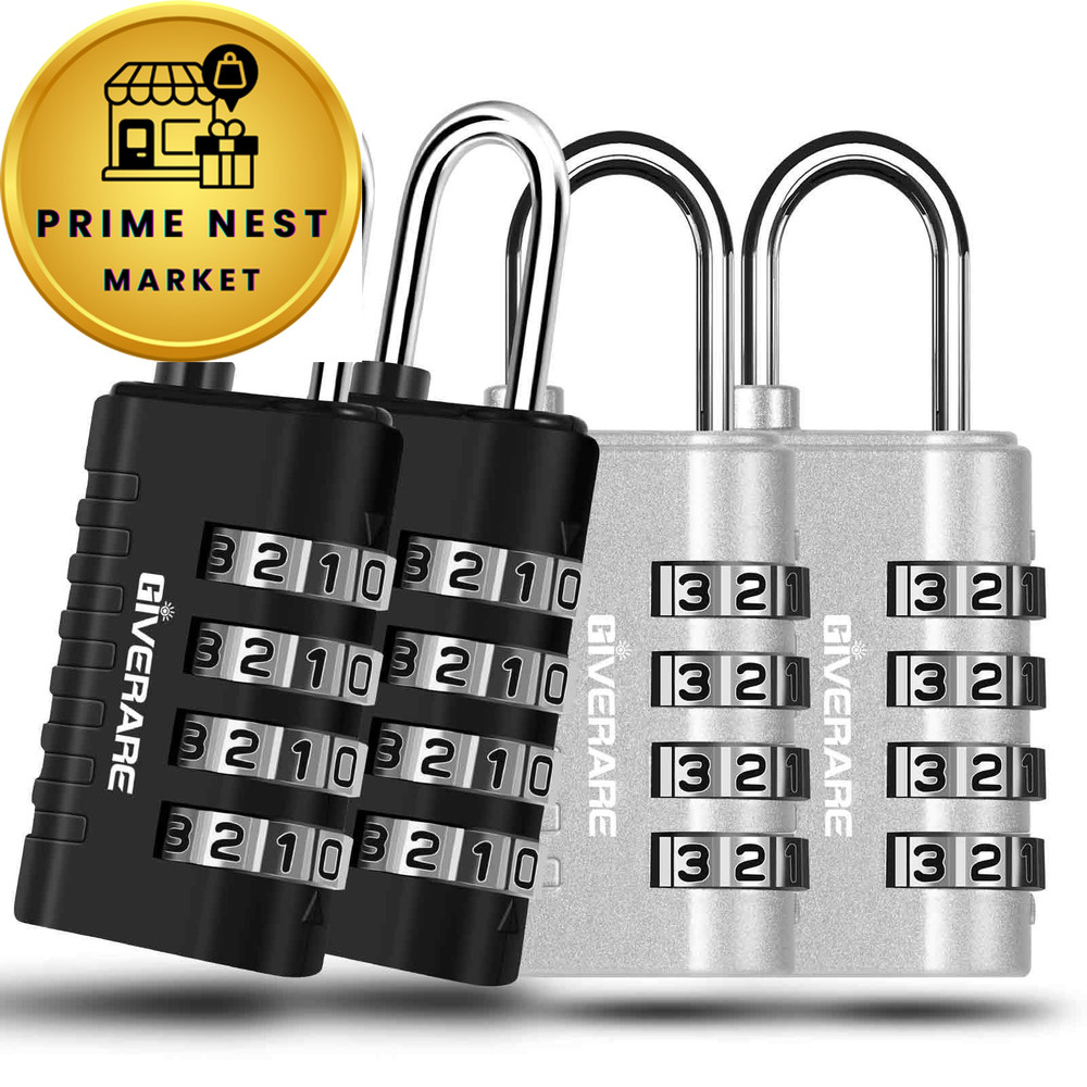 4 Pack Combination Lock, 4-Digit Padlock Keyless, Resettable 2black2silver