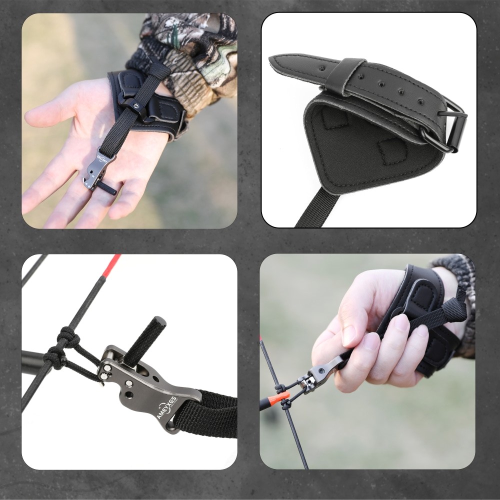 Archery Compound Bow Wrist Strap Release Aids Finger Hook Trigger Hunting Target