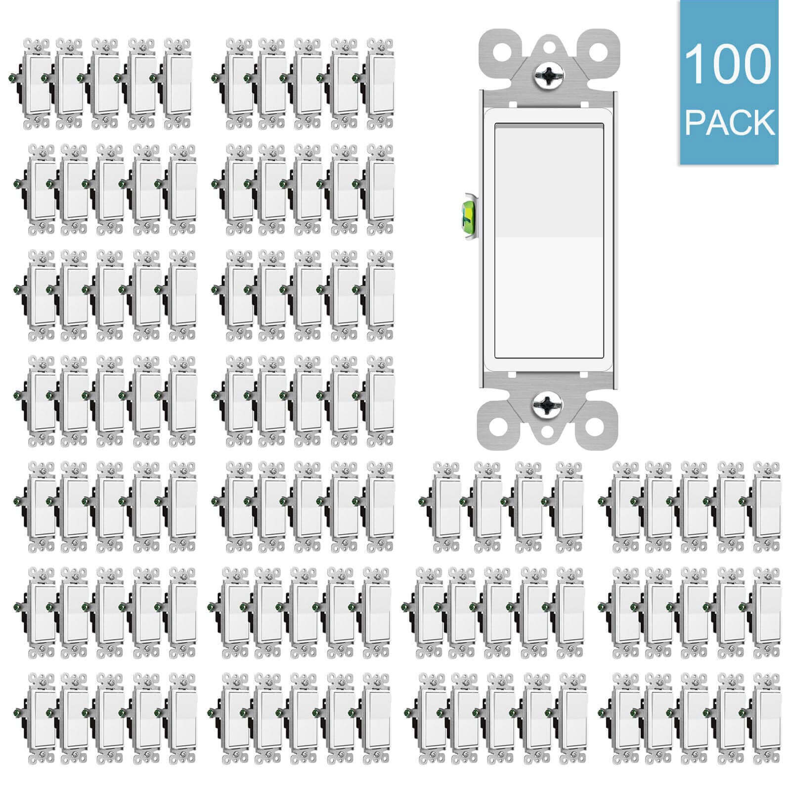 100 Pack 15A Decora Rocker Single-Pole Light Switch Wall Residential Grade Home