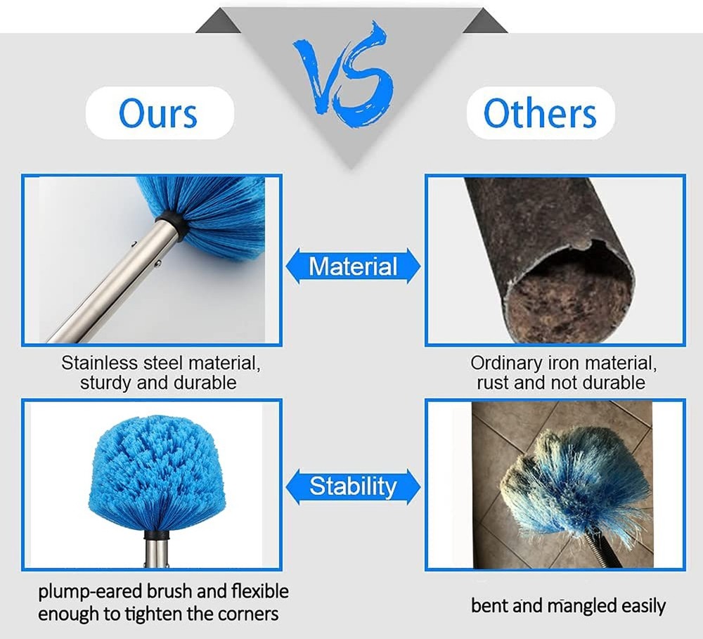 Duster, Cobweb Duster with Extension Pole, Medium Stiff Bristles Cobweb Duste...