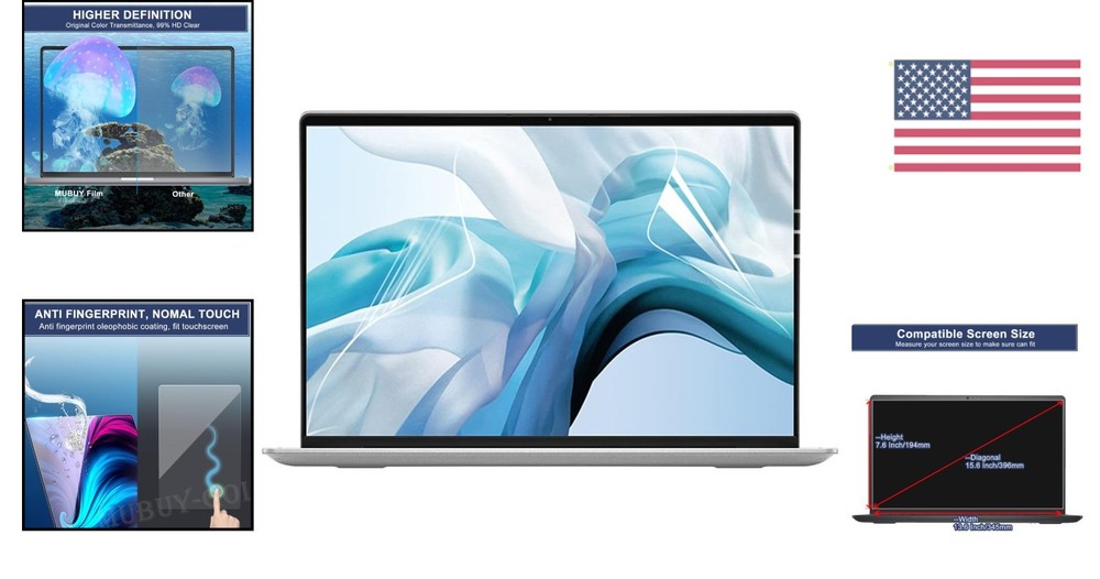 High Transparency 15.6 Inch Laptop Screen Protector - 2-Pack Scratch Resistant