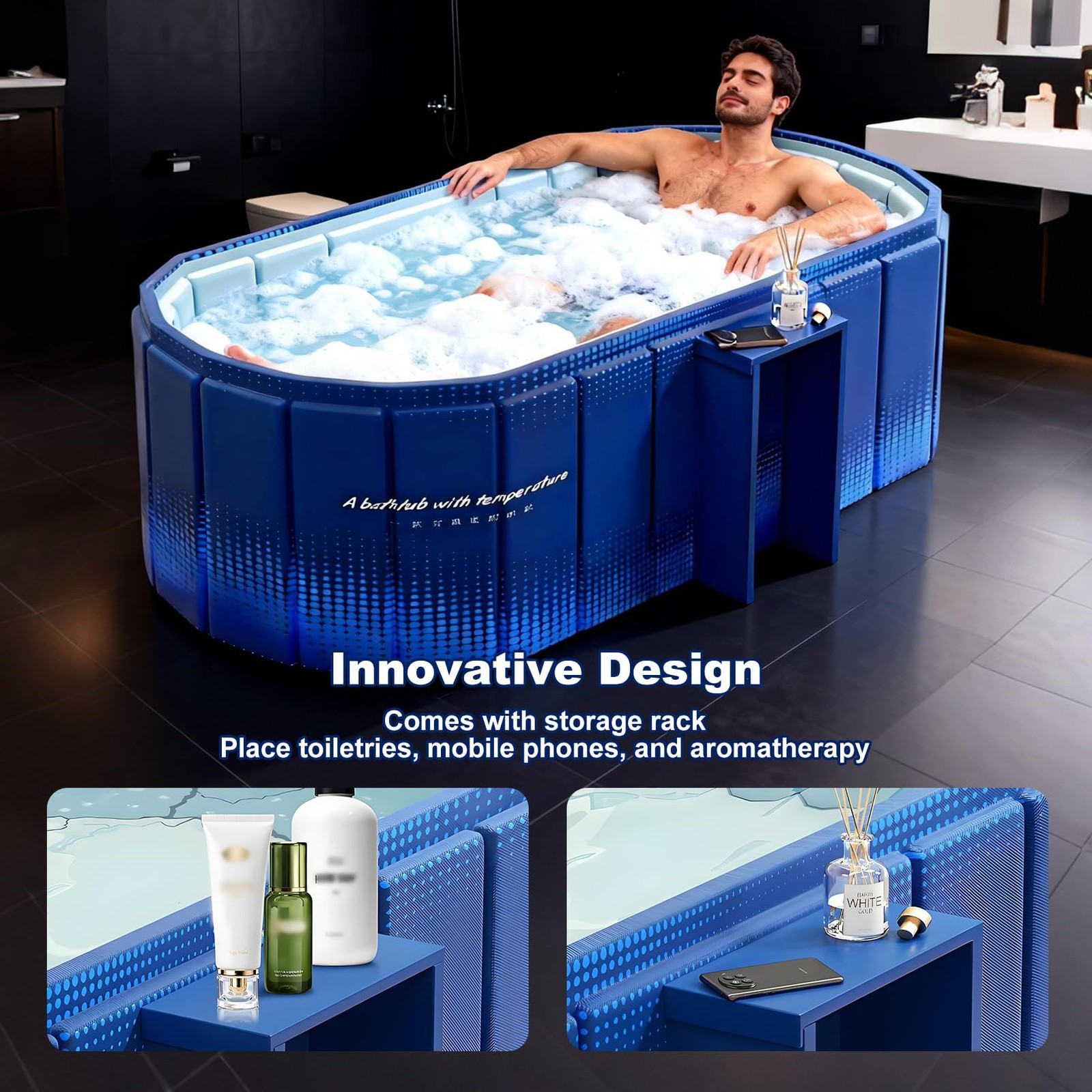 Portable Bathtub for Adult 59" Large Collapsible Cold Plunge Bathtub Foldable No