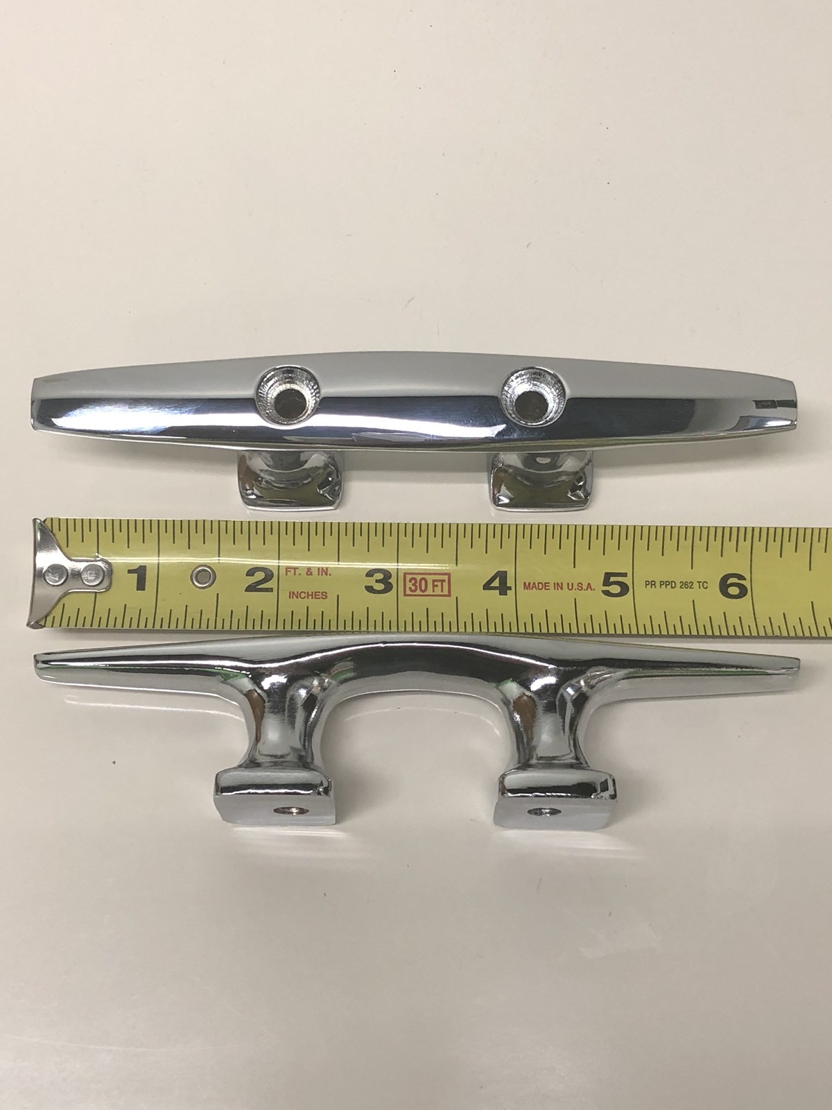 PAIR (2 qty) NEW 6-1/4" CHROME PLATED HEAVY BOAT CLEATS~ROPE TIE DOWNS~MARINE