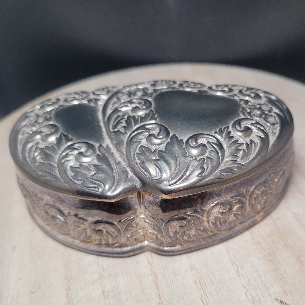 Godinger Heart Silver Plated Jewelry Red Velvet Lined Trinket Box