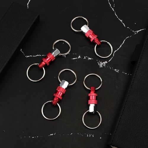 4 Pack Quick Release Keychain, Aluminum Pull Apart Detachable Red and Silver