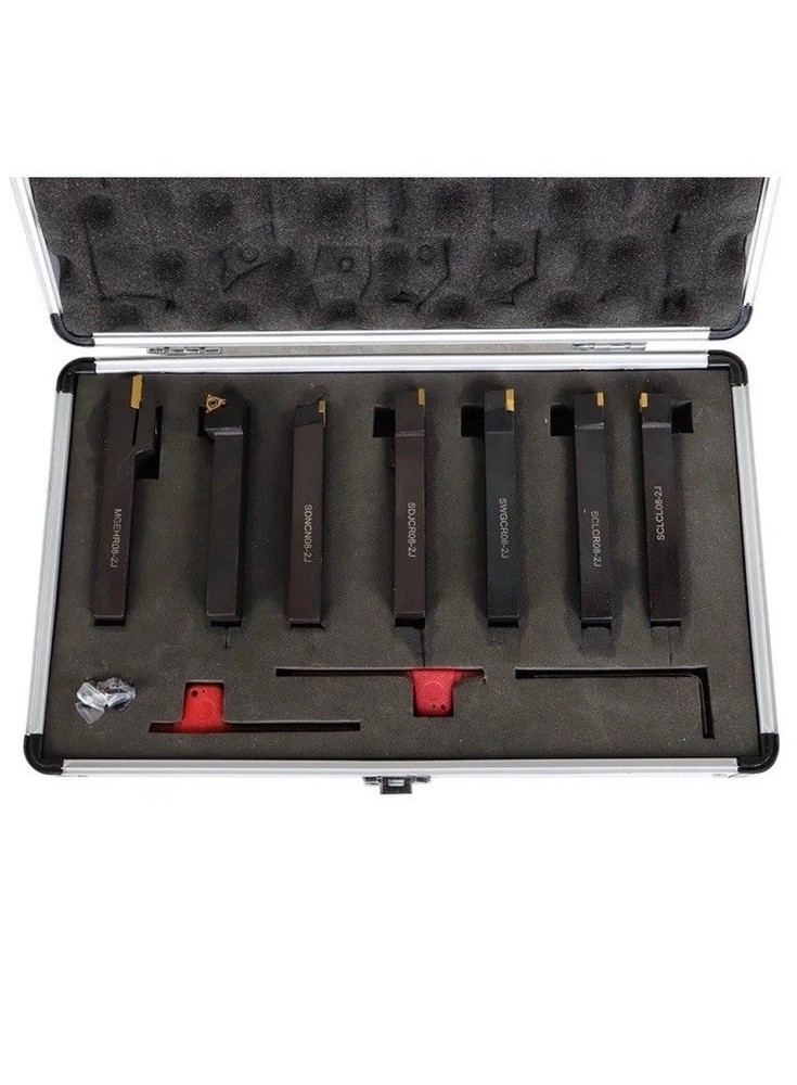 7PC Carbide Indexable Turning Tool 1/2" Lathe Tool Bit Set Thread Insert+Holder