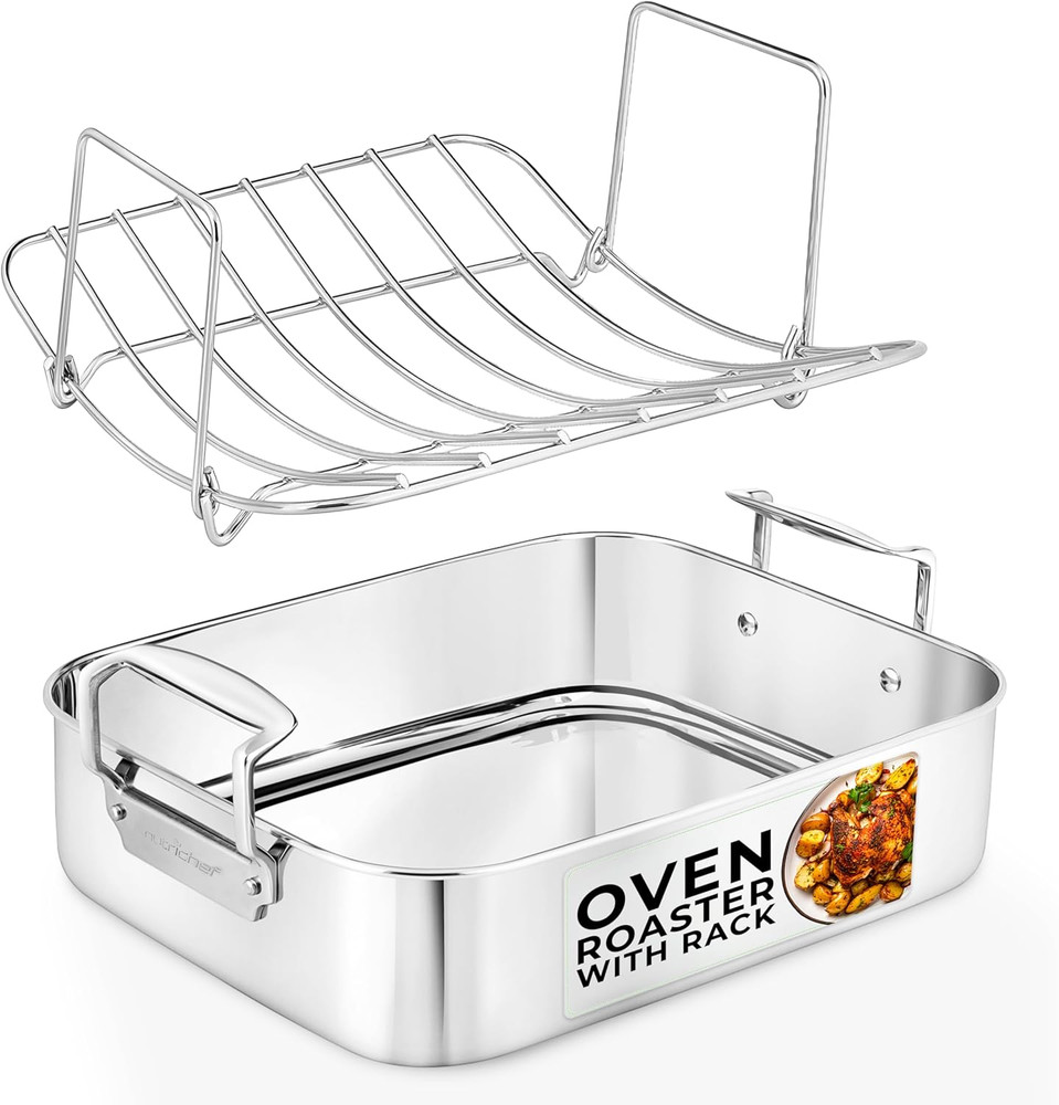 Roasting Pan with Rack – Oven Safe Roaster W/Removable Polished Rack,Durable War