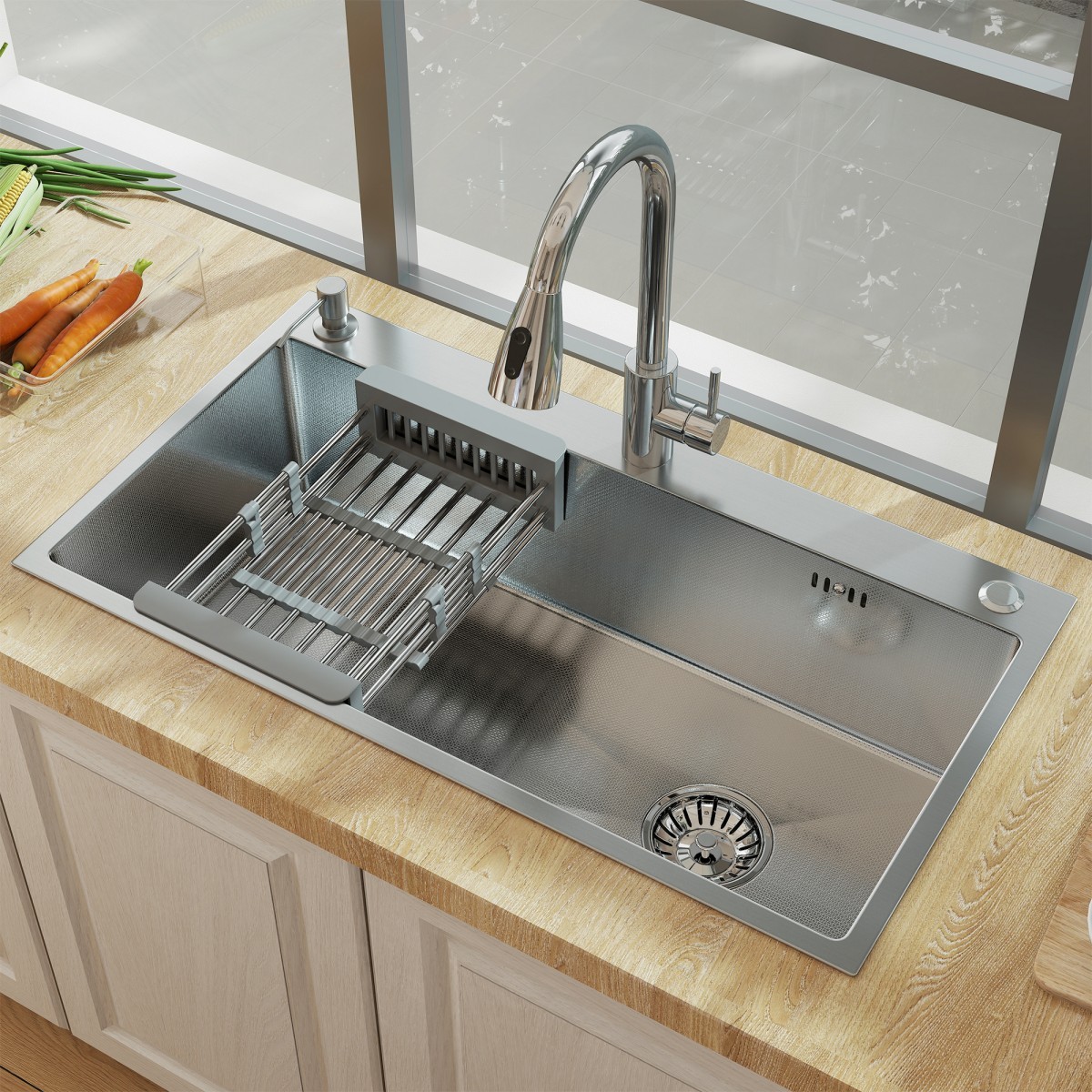 28"/30"/32" Drop In Single Bowl Kitchen Sink Stainless Steel Single Bowl Faucet