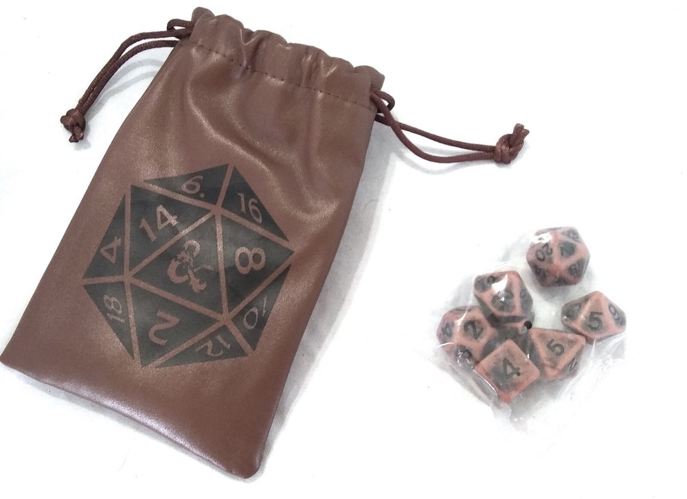 Dungeons and Dragons Dice Set with Storage Bag Brown