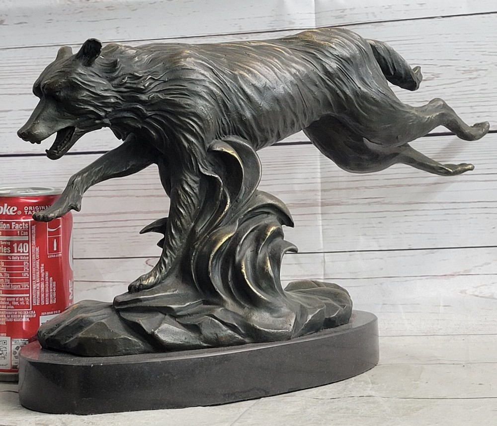 Dynamic Wolf Sculpture C Williams Signed Original Lost Wax Method Office