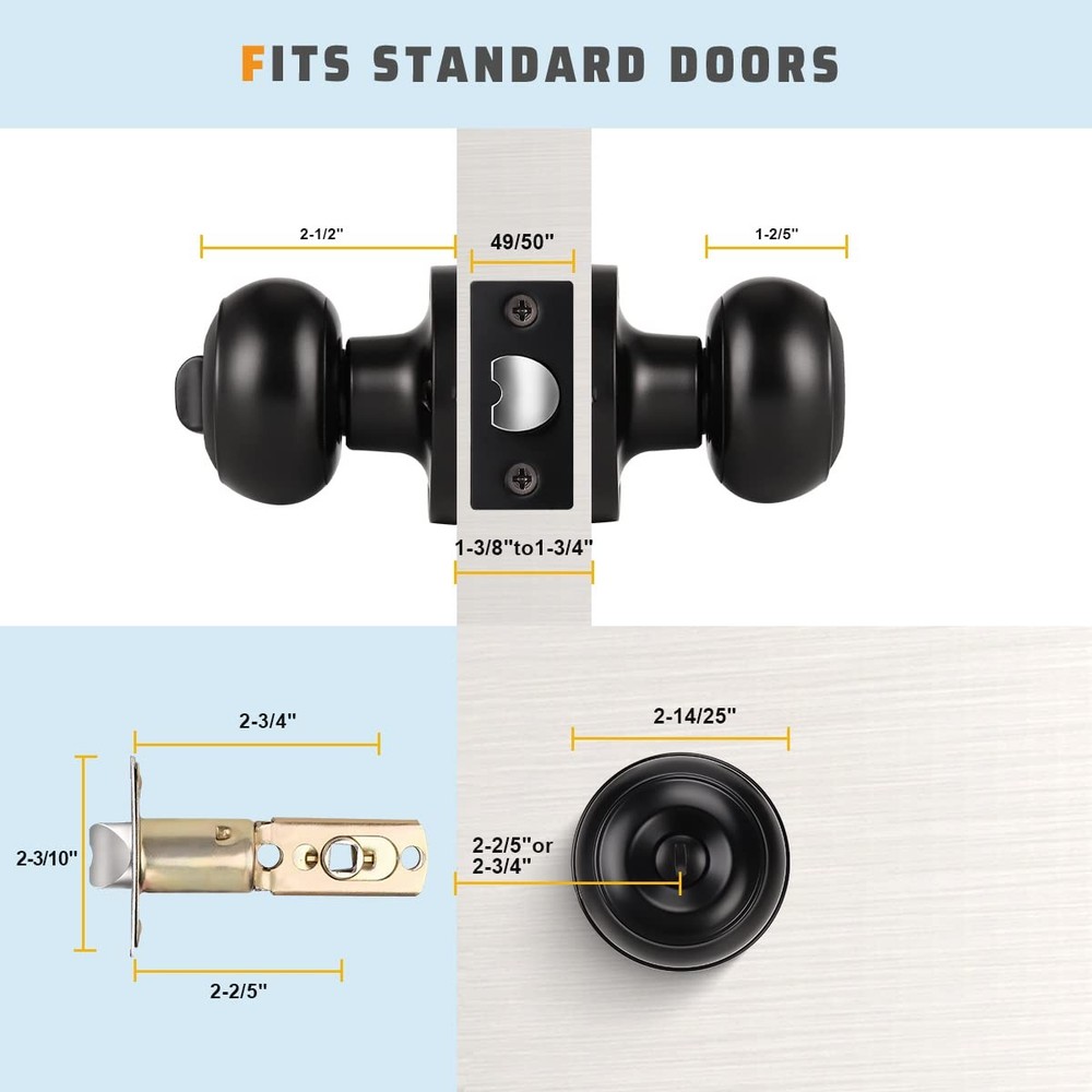 KNOBWELL 5 Pack Matte Black Door Knobs Privacy Knob for 5 Pack,