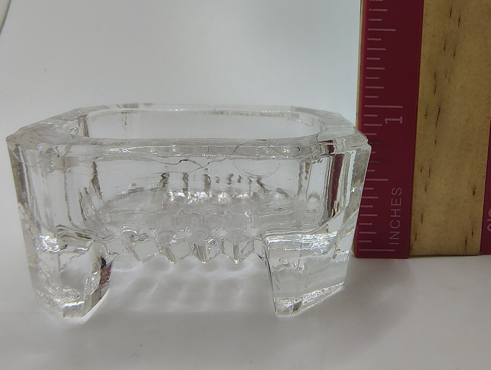 EAPG Rectangular Octagon Footed Open Table Salt Dip Cellar Dish W/ Plastic Spoon