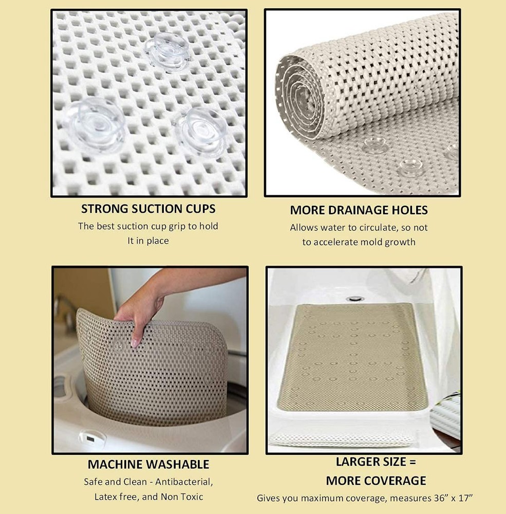 36x17 Deluxe Soft Non Slip Bath Mat Machine Washable Red Rectangular Design