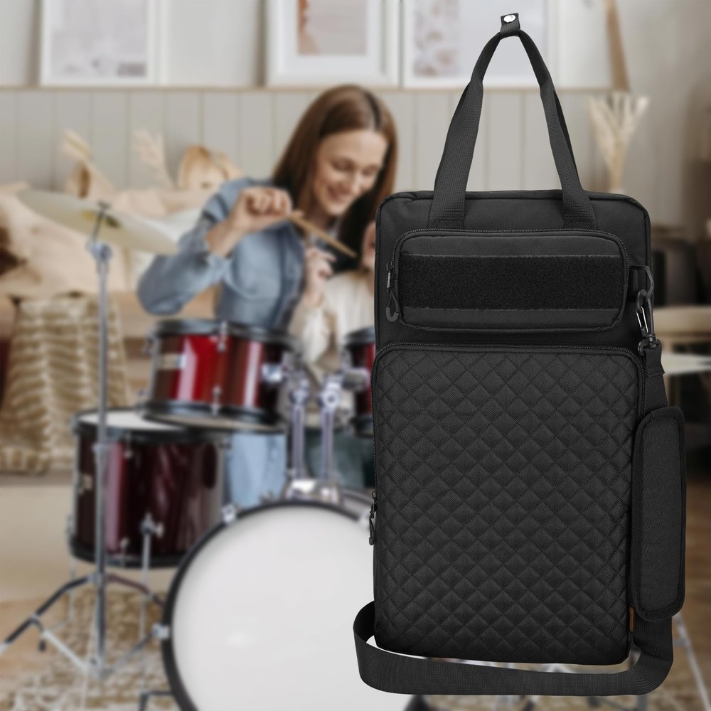 Drum Stick Bag with Hanging Hooks, Drum Mallet Storage with Adjustable Should...