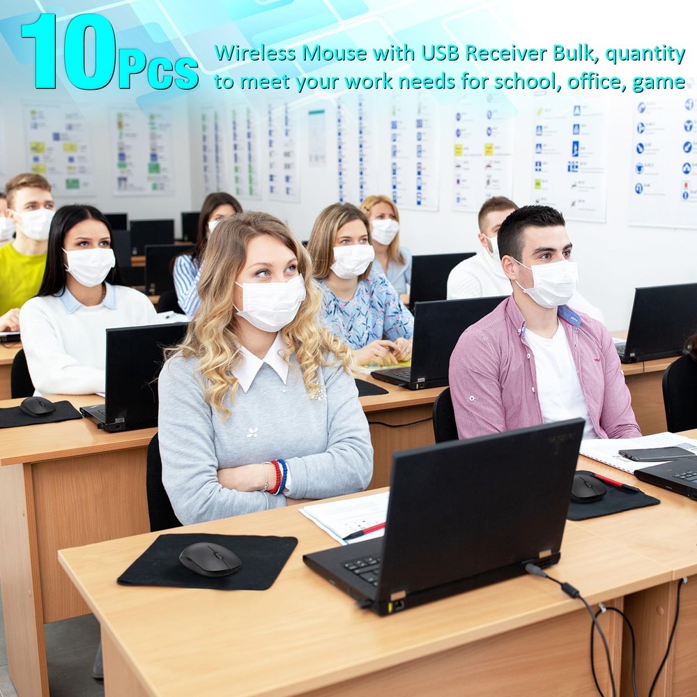 2.4G Wireless Mouse Bulk 10 Pack 1000 DPI Optical with USB Receiver for PC