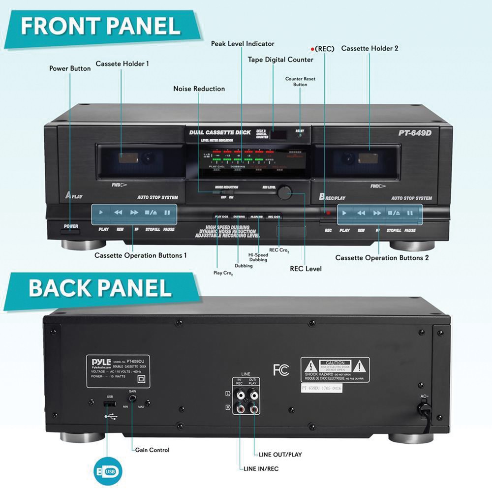 Pyle Pt649D Dual Cassette Deck