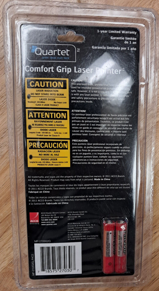 Quartet Comfort Laser Pointer Class 2 - Small Venue - Projects 655 Feet - New!