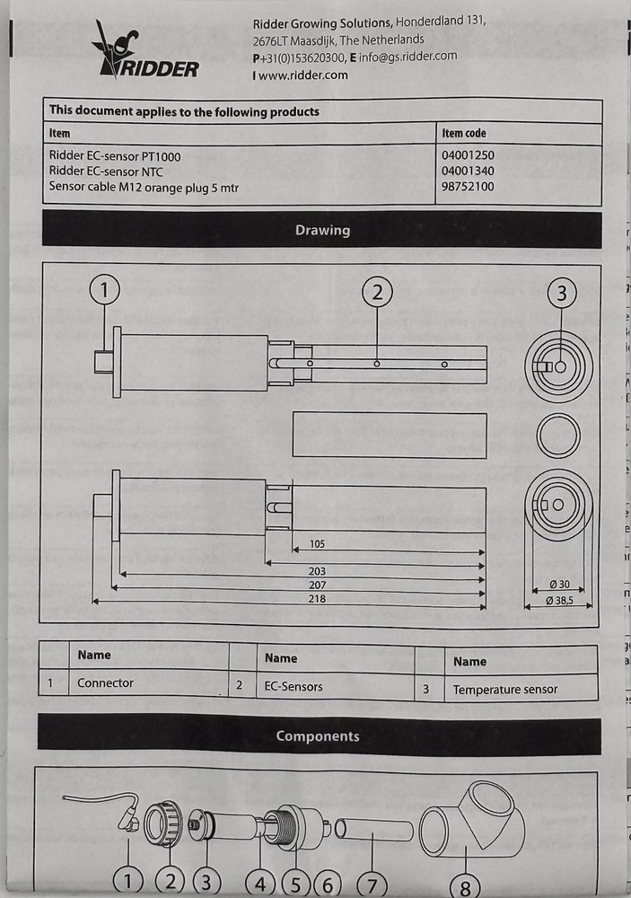 Ridder Growing Solutions EC-Sensor PT1000 Graphite 04001260