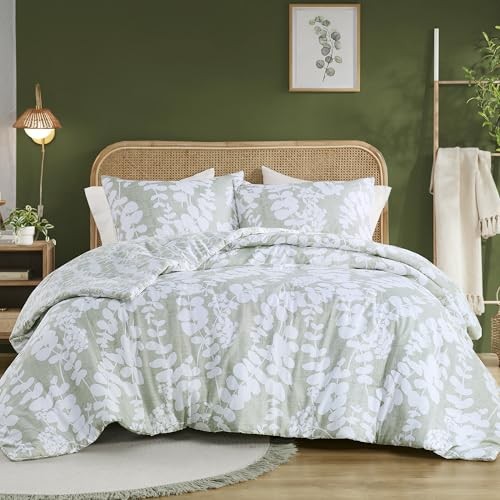 Queen Comforter Set, Breathable Microfiber Comforter Full/Queen Sage Green