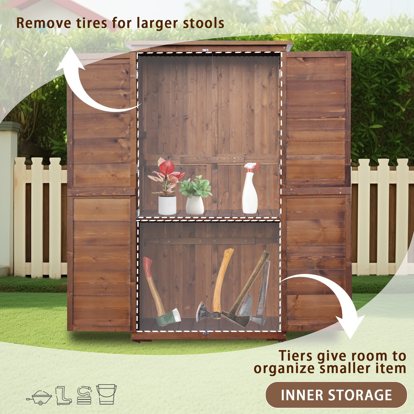 Outdoor Wooden Storage Cabinet with Waterproof PVC Roof