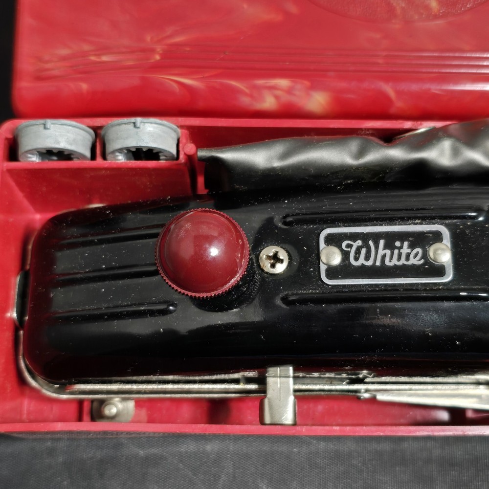 Vintage White Magic Key Buttonholer Sewing Machine Attachment Red Case With Keys