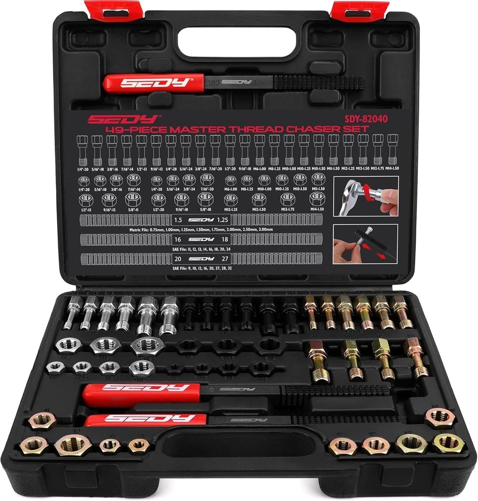 Efficient 49PCS Thread Chaser Tool Set - Metric & SAE with Color-Coded Taps