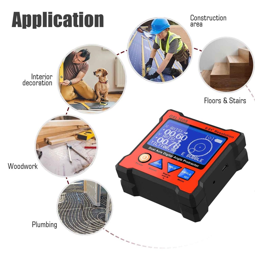 Dual Axis Digital Angle Protractor, Digital Level Angle Gauge GYRO + Gravity ...