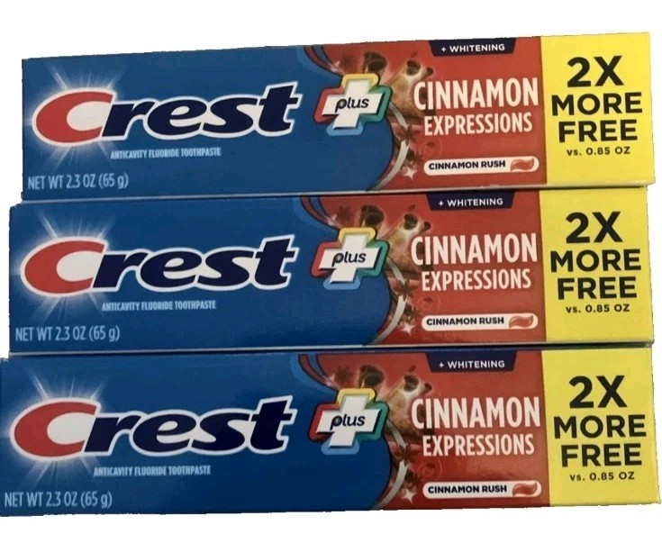 6 X CREST Plus Cinnamon Expressions CINNAMON RUSH + Whitening Toothpaste 2.3 oz.
