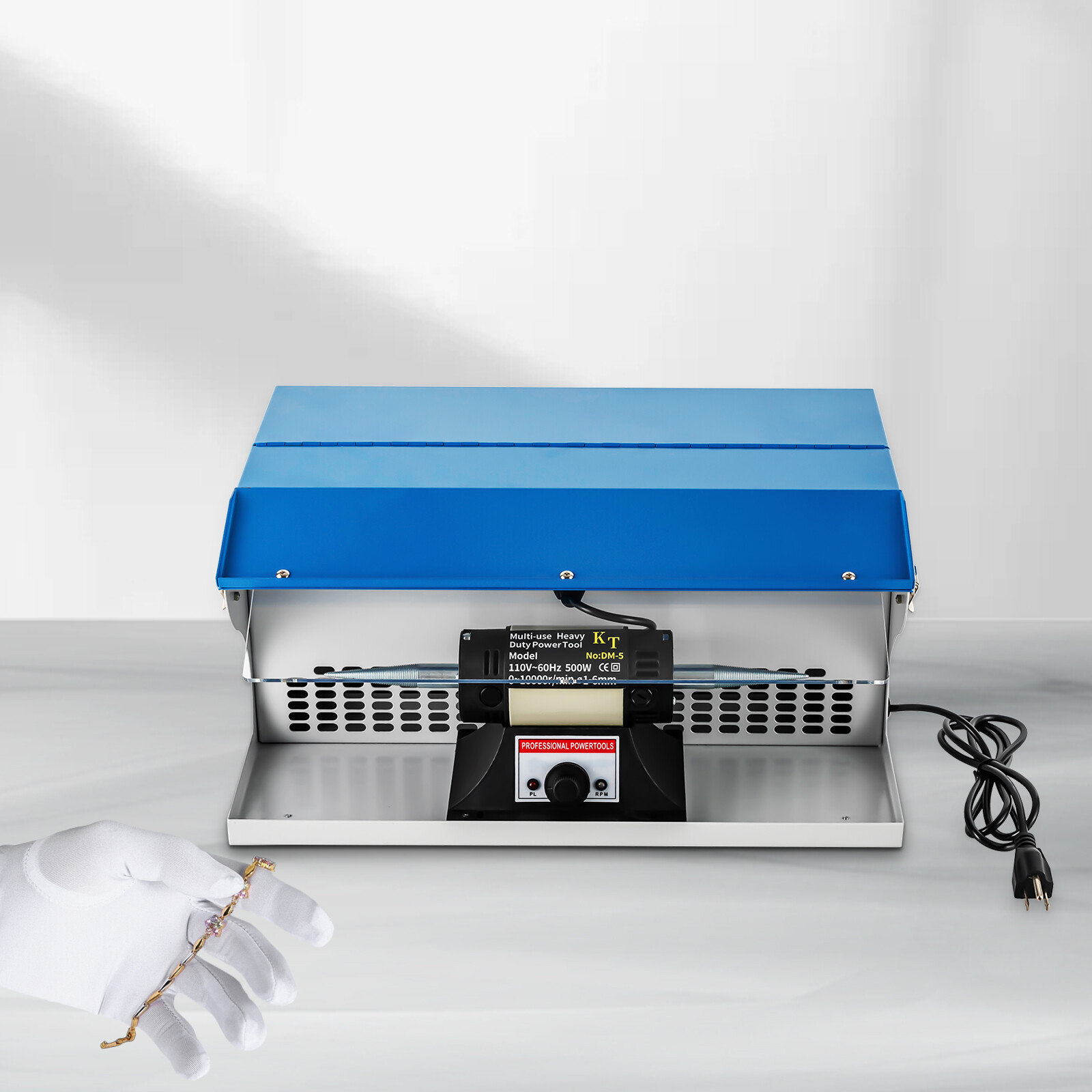 Benchtop Polishing Buffing Machine Jewelry Polisher Dust Collector W/ Light 500W