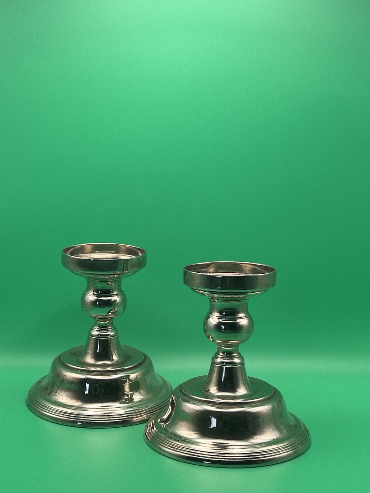 Vintage Silver-Plate Colonial Candlesticks Pair 4.25” Taper Holders Weighted