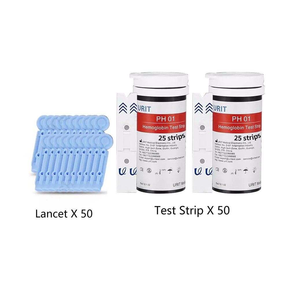 URIT Hemoglobin Test Kit - 50 Strips & Lancets for Home Testing