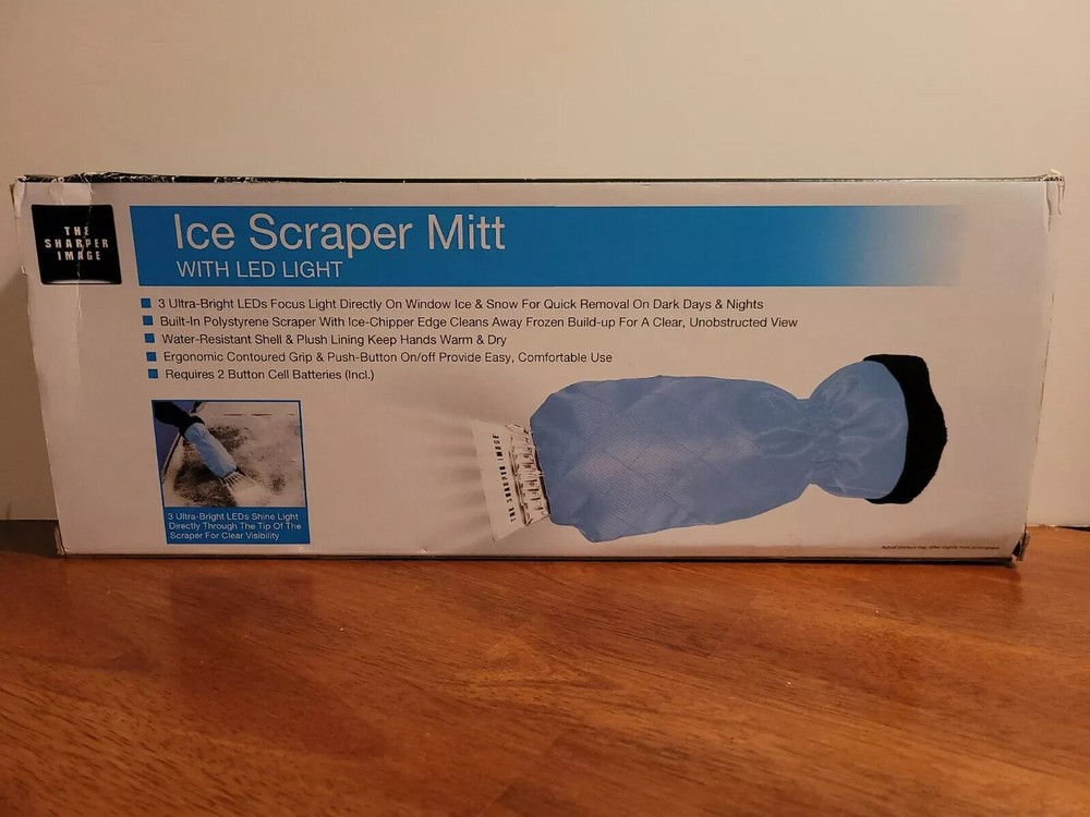 SHARPER IMAGE Perfect Solutions Ice Scraper Mitt with Led Light Blue One Size