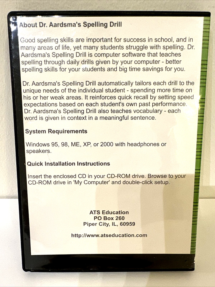 Dr. Aardsma's Spelling Drill Spelling Practice Software Windows CD Grade 5 and 6